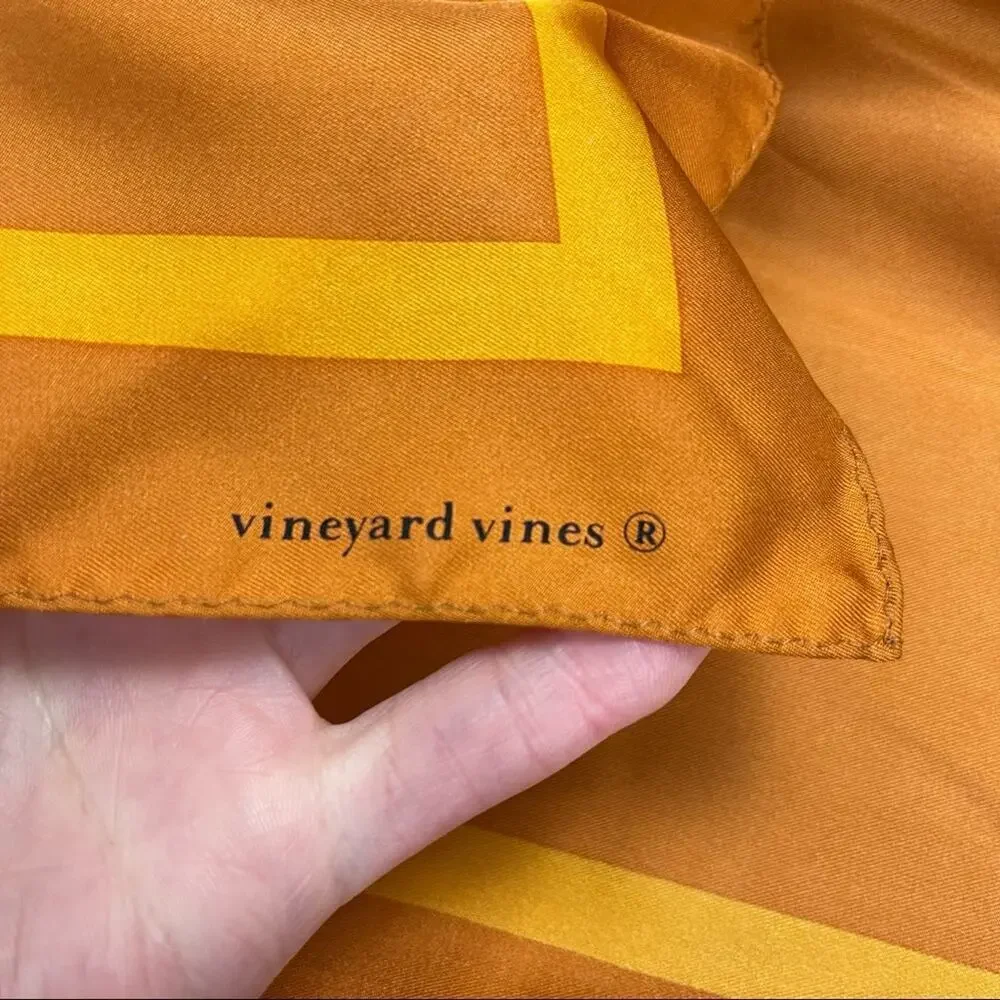 Vineyard Vines Silk Square Umbrella Print Yellow Scarf 35x35